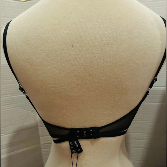 NEW For Love+Lemons Odette floral triangle bra Pink black lace scalopped bow XS - Picture 5 of 6